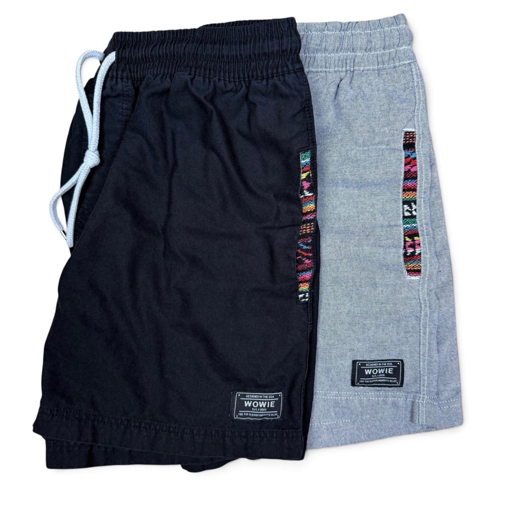 Wowie Mens Casual Shorts Bundle Black Grey Woven Trim Drawstring Size Medium